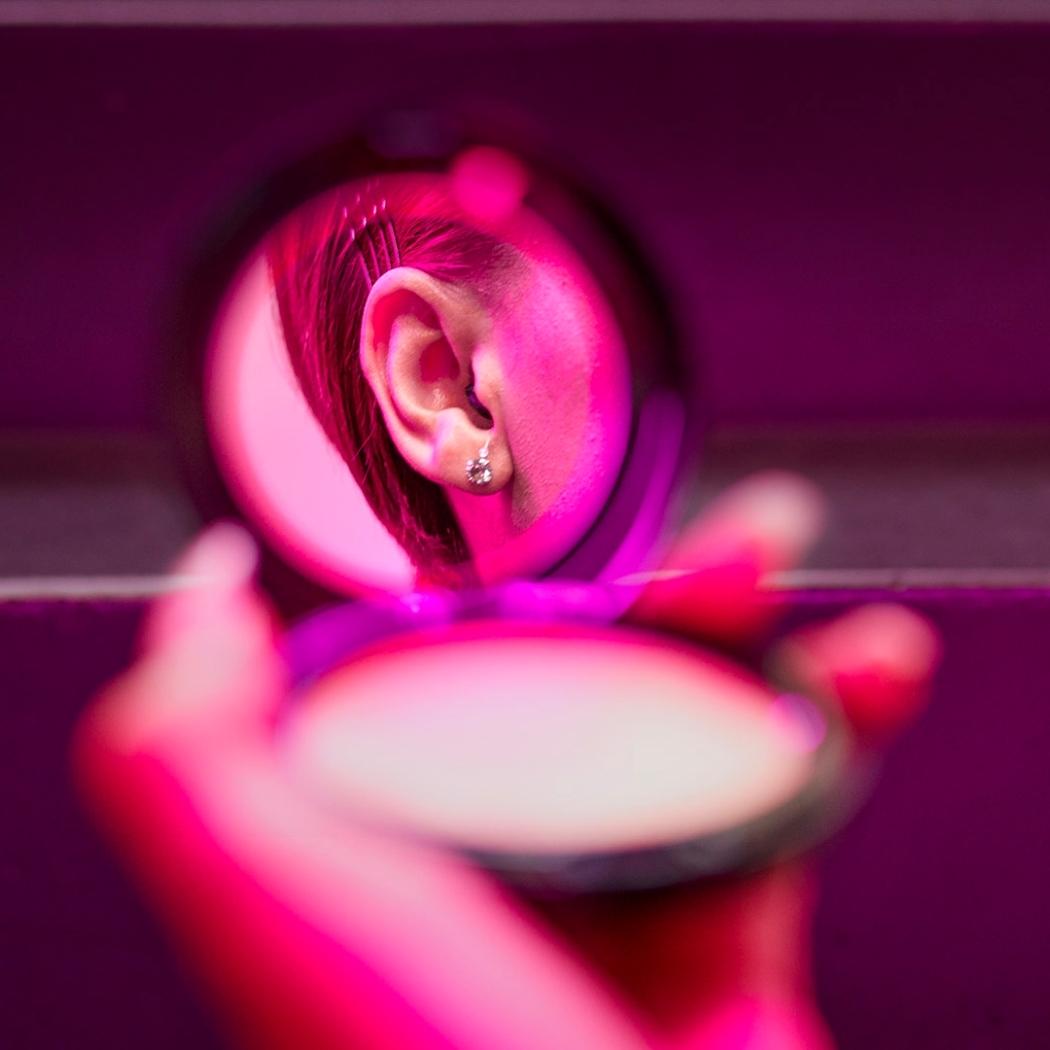 Signia hearing aid in ear close up