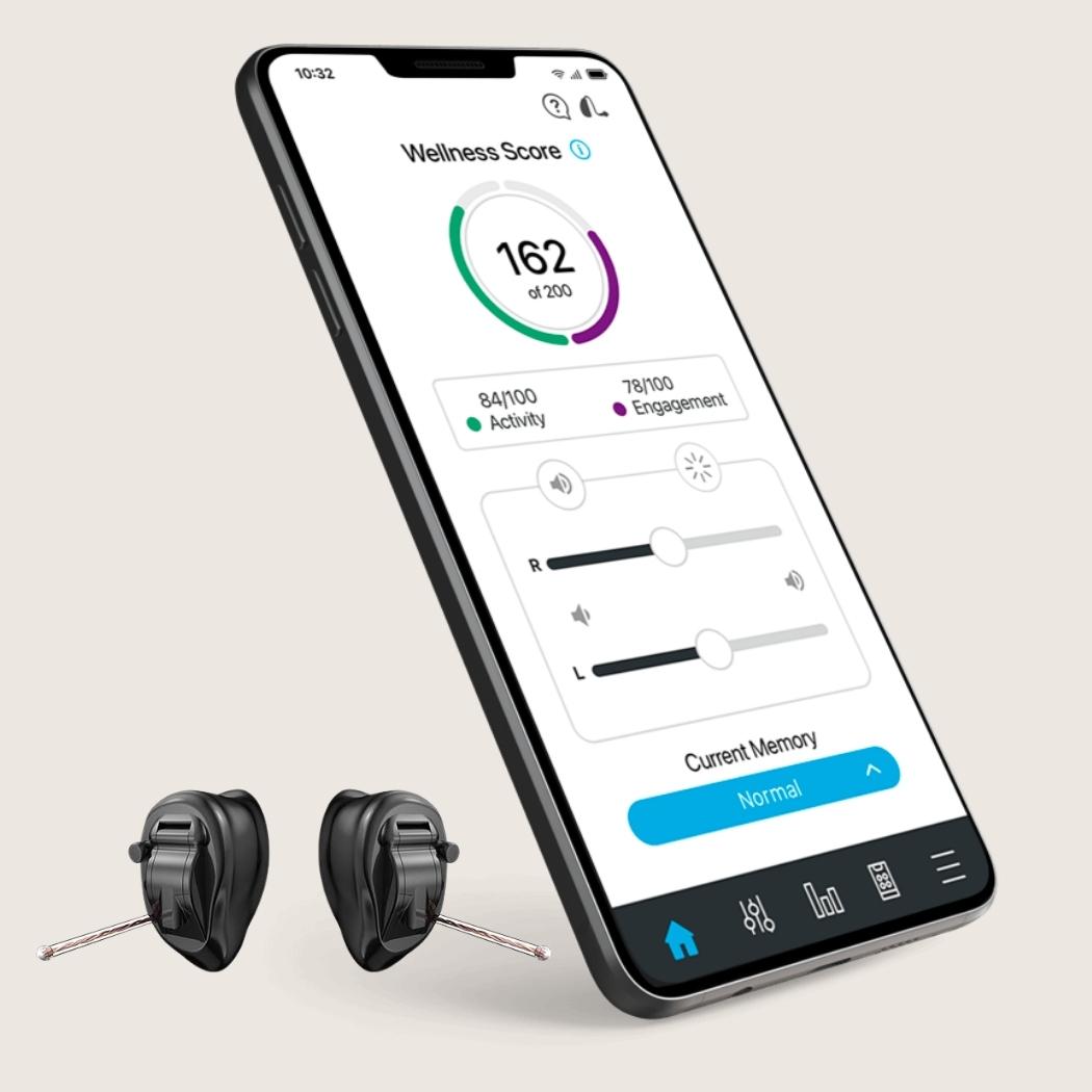 Starkey app next to custom invisible hearing aids