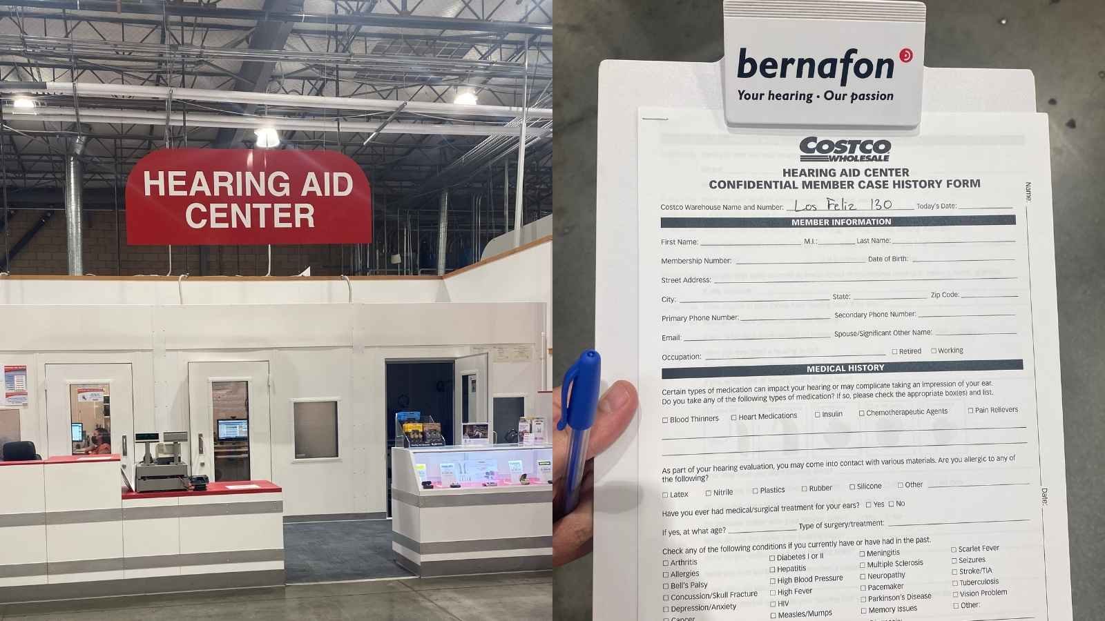 Image of the Costco hearing center and intake form