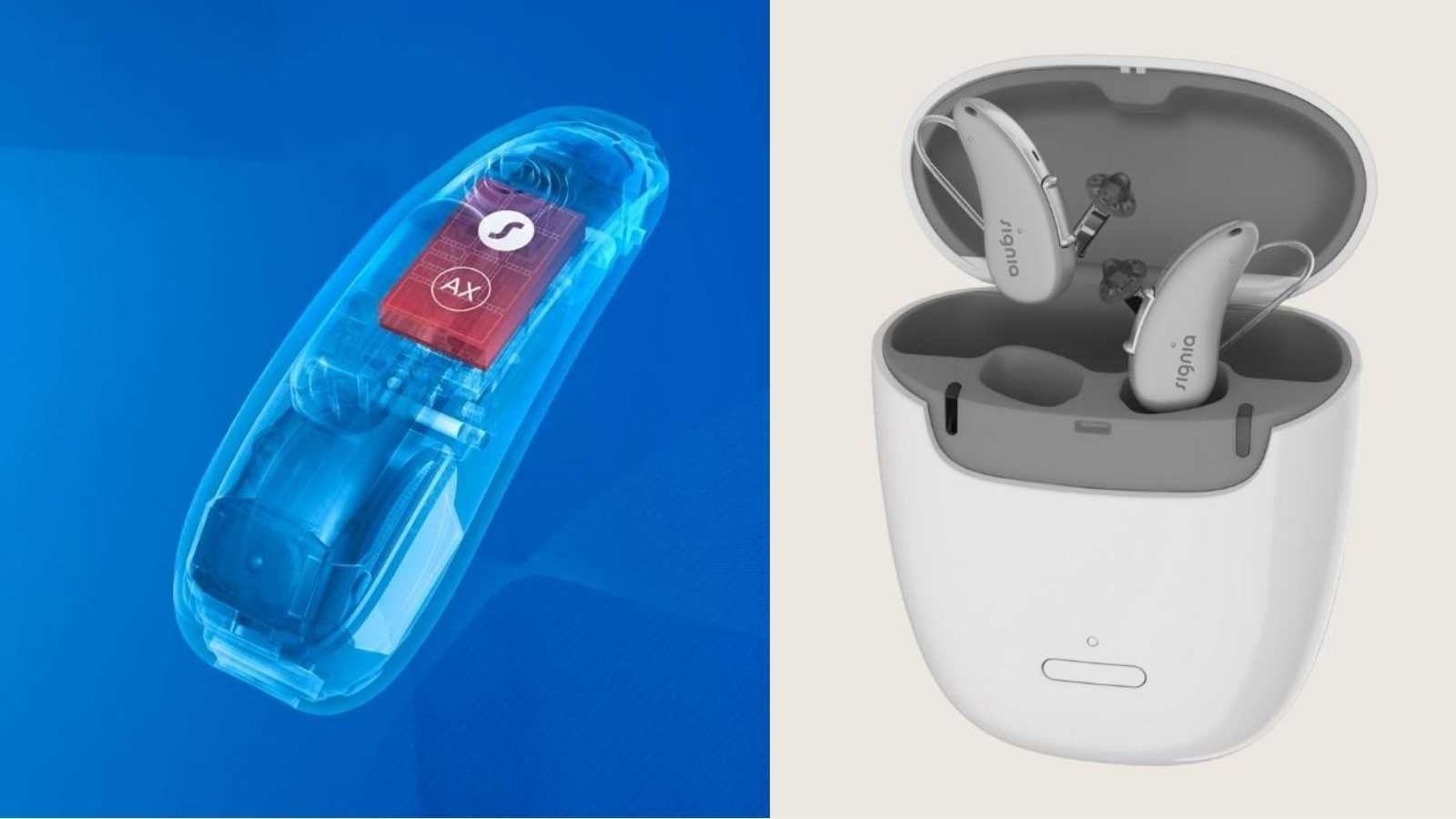 Signia dual chip technology pictured inside the AX hearing aid