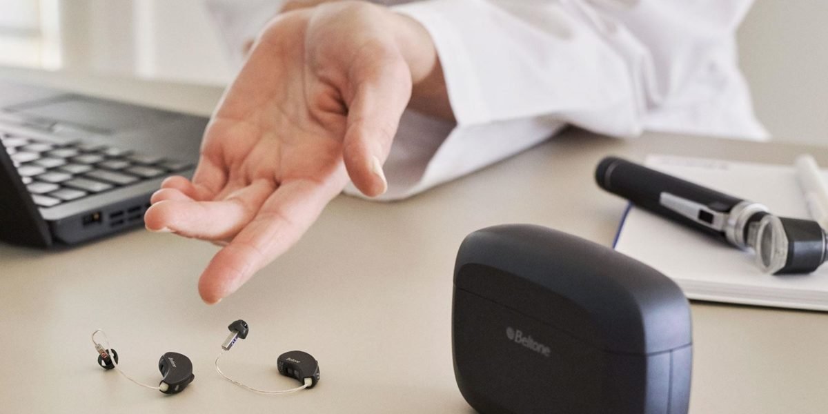 Audiologist with Beltone hearing aid options