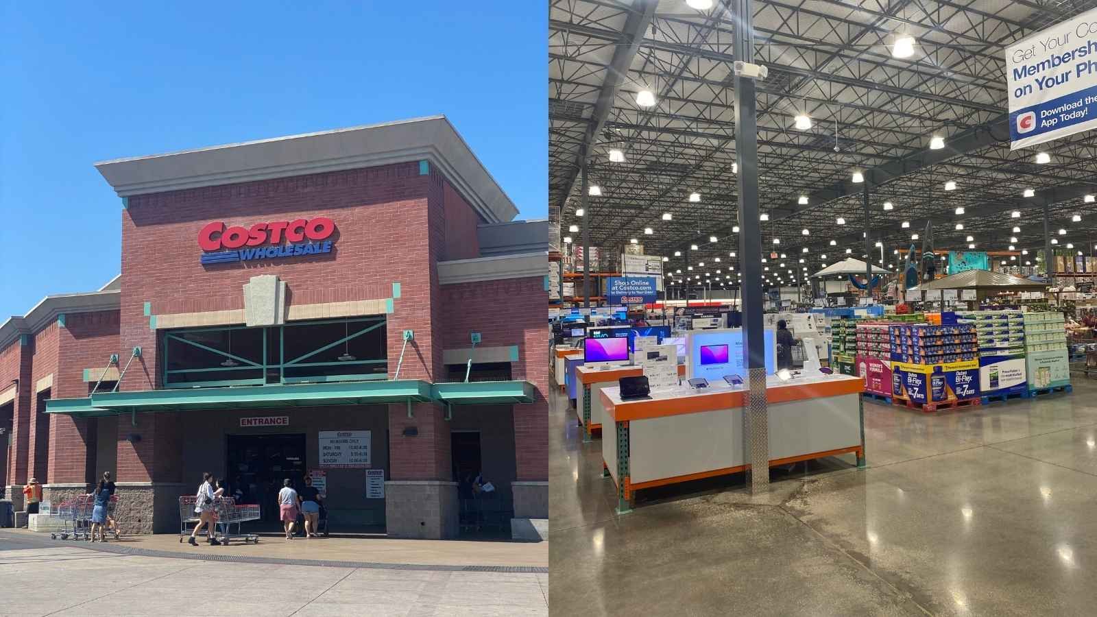 Image of the front of Costco and the inside of Costco